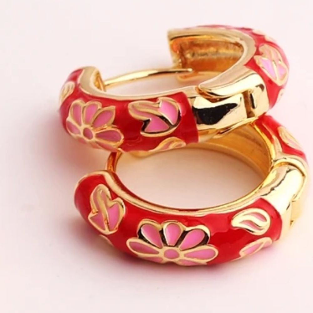 Portofino Daisy Ethnic Chunky Hoop Stainless Steel Earrings